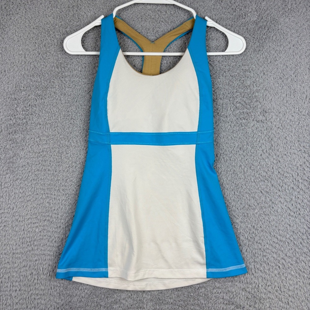 Lululemon Tank Top Womens 4 White Blue Colorblock Racerback Built In Bra Yoga